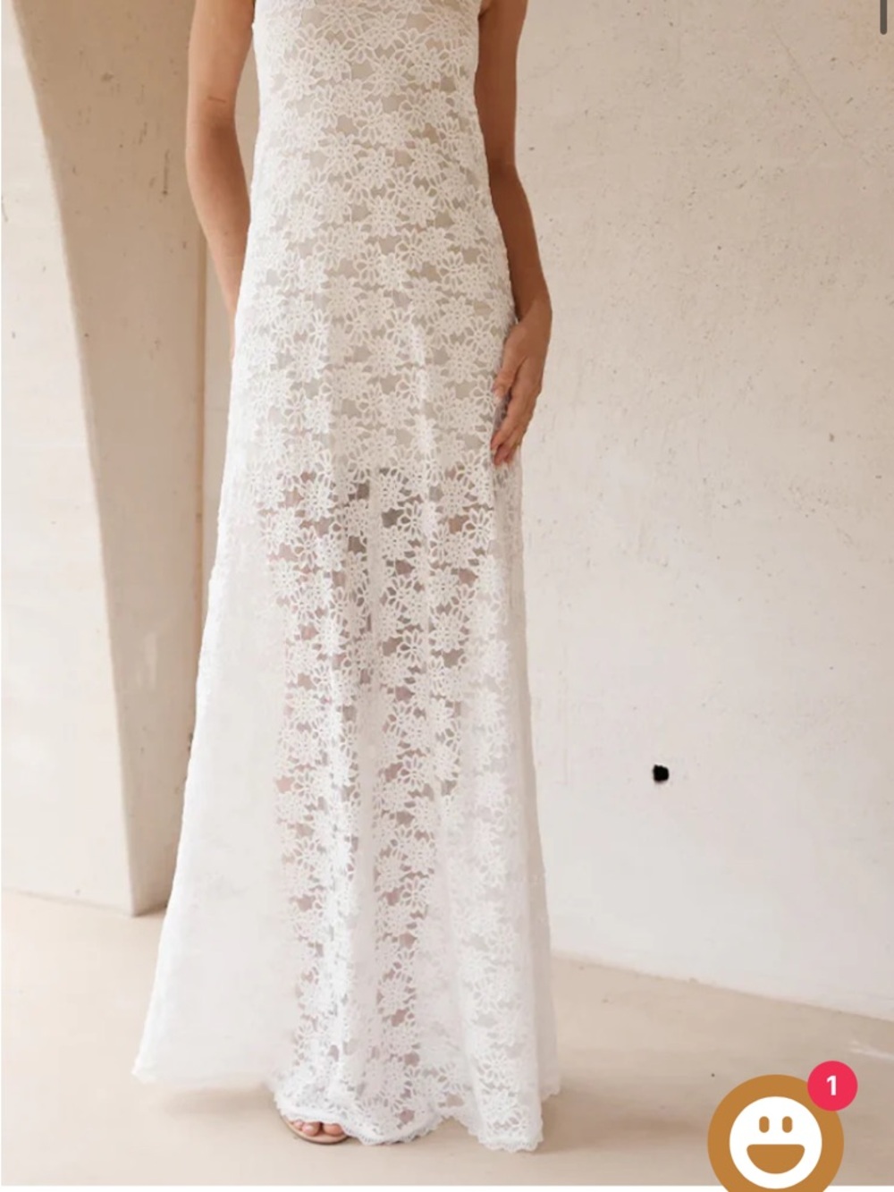 Strapless White Lace Maxi Dress